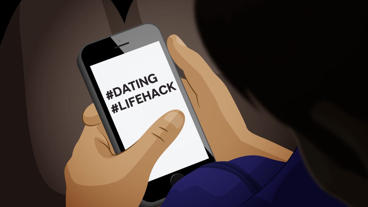 poker player on mobile phone with the hashtags #dating 